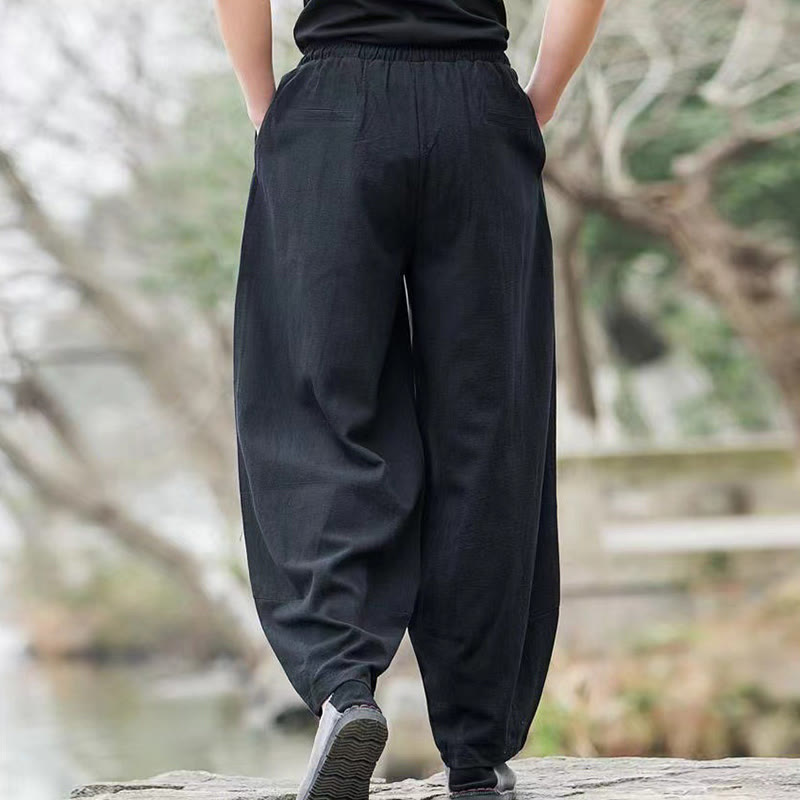 Pantaloni harem da uomo in cotone con coulisse casual semplici Buddha Stones con tasche