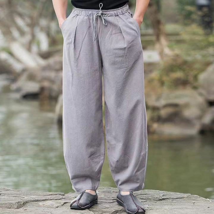 Pantaloni harem da uomo in cotone con coulisse casual semplici Buddha Stones con tasche