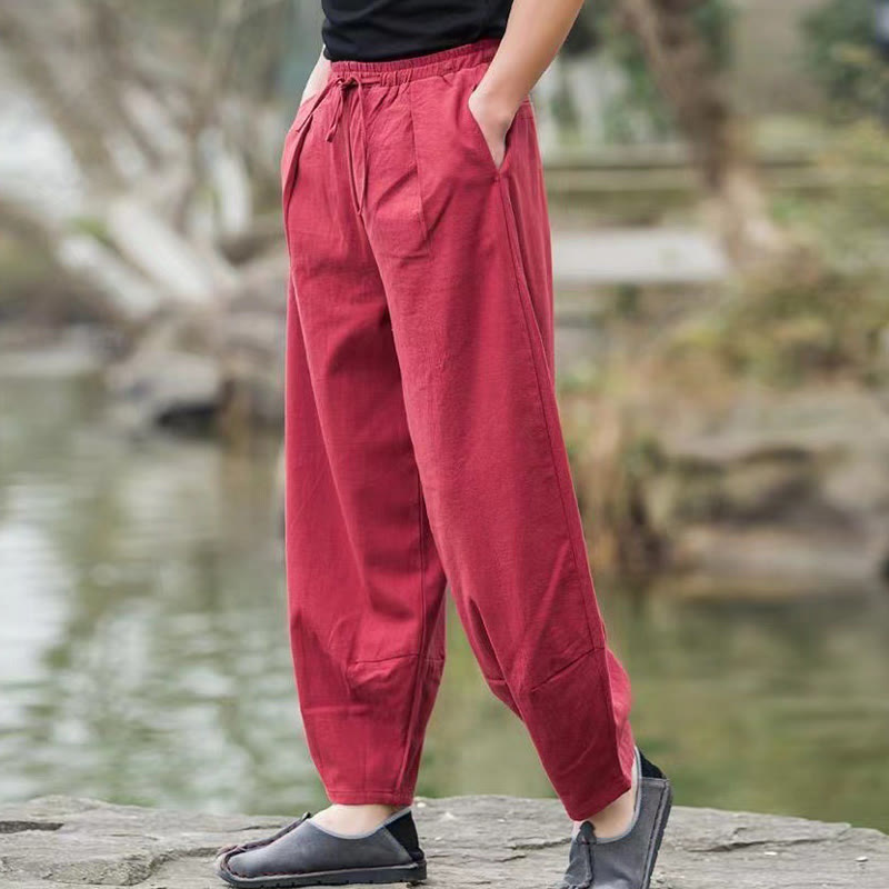 Pantaloni harem da uomo in cotone con coulisse casual semplici Buddha Stones con tasche