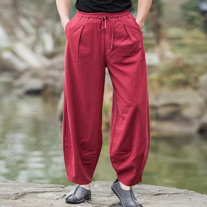 Pantaloni harem da uomo in cotone con coulisse casual semplici Buddha Stones con tasche