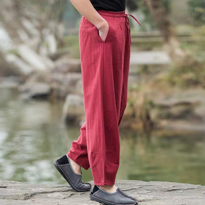 Pantaloni harem da uomo in cotone con coulisse casual semplici Buddha Stones con tasche