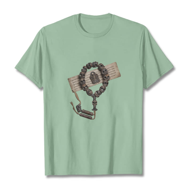 Maglietta con motivo a perline della foresta del Signore dei cadaveri, Buddha Stones tibetane - Verde pallido - 2XL - image 16