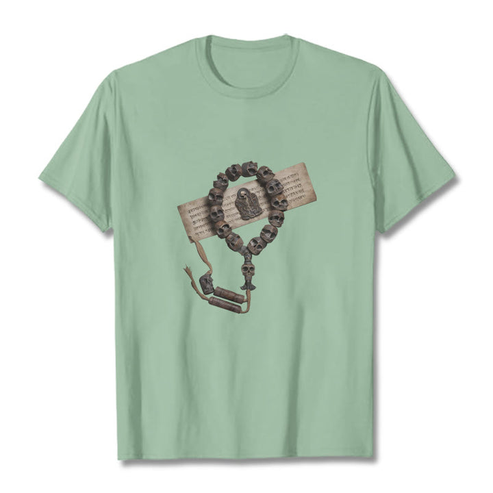 Maglietta con motivo a perline della foresta del Signore dei cadaveri, Buddha Stones tibetane - Verde pallido - 2XL - image 16