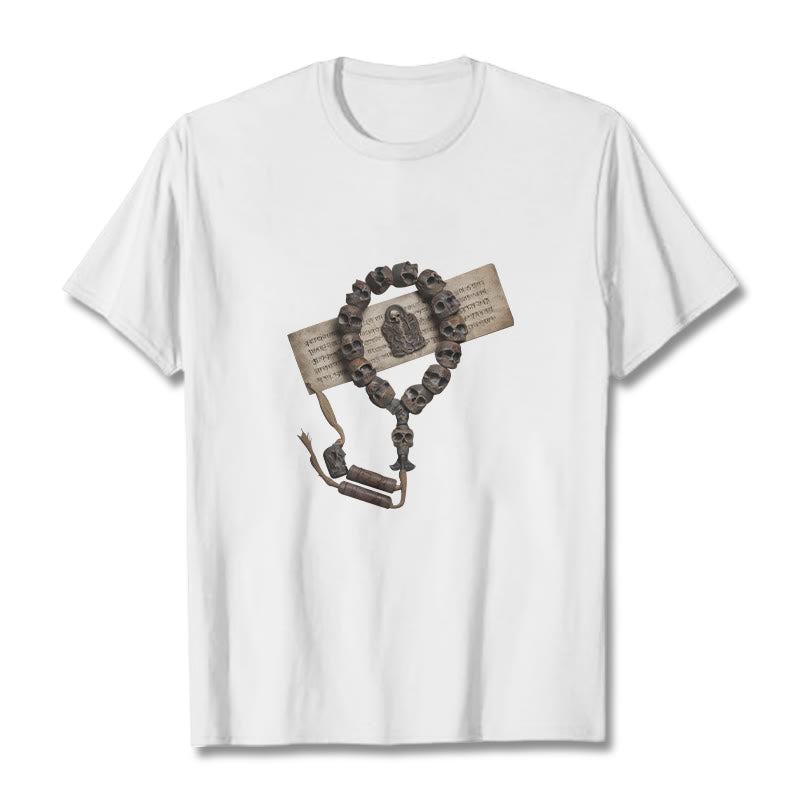 Maglietta con motivo a perline della foresta del Signore dei cadaveri, Buddha Stones tibetane - Bianco - 2XL - image 1