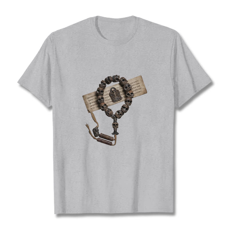 Maglietta con motivo a perline della foresta del Signore dei cadaveri, Buddha Stones tibetane - Grigio chiaro - 2XL - image 22