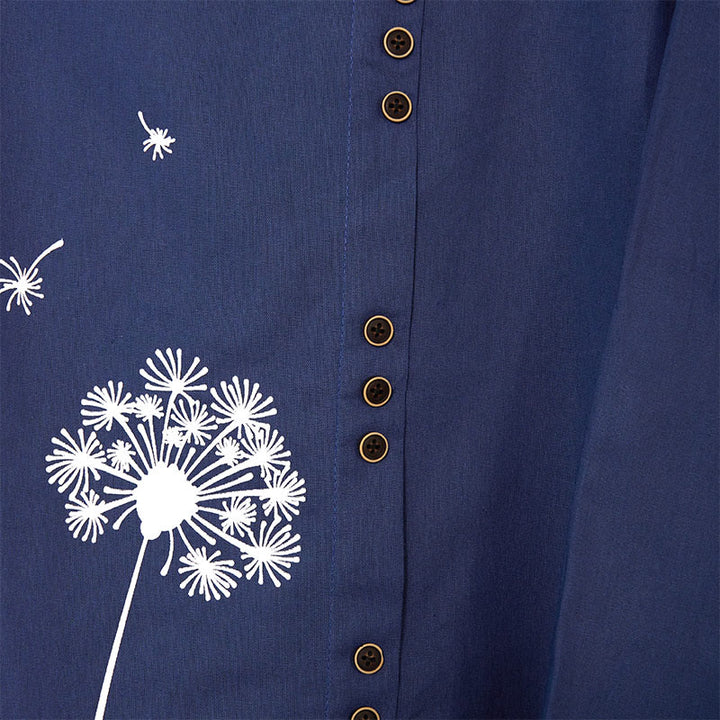 Buddha Stones Casual Dandelion Manica Lunga Girocollo Camicia Cotone Lino Camicie Donna - image 7