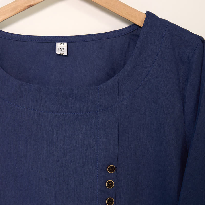 Buddha Stones Casual Dandelion Manica Lunga Girocollo Camicia Cotone Lino Camicie Donna - image 3