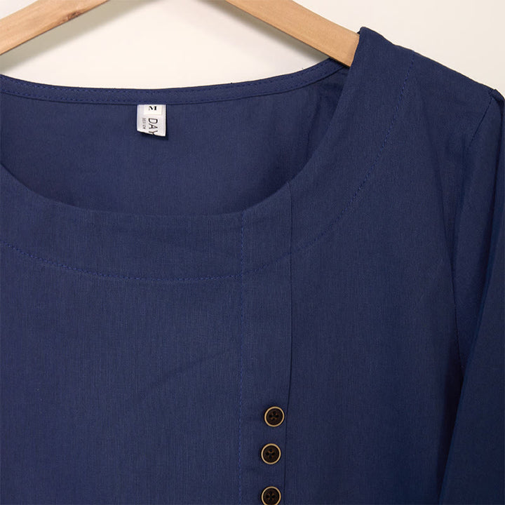 Buddha Stones Casual Dandelion Manica Lunga Girocollo Camicia Cotone Lino Camicie Donna - image 3