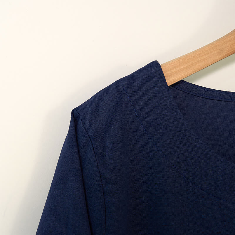 Buddha Stones Casual Dandelion Manica Lunga Girocollo Camicia Cotone Lino Camicie Donna - image 2