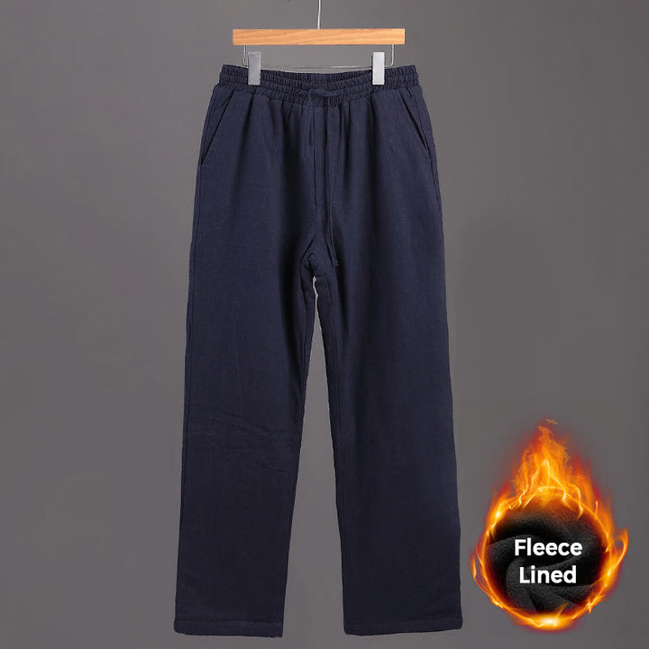 Pantaloni da uomo invernali in lino con coulisse e fodera in pile Buddha Stones con tasche