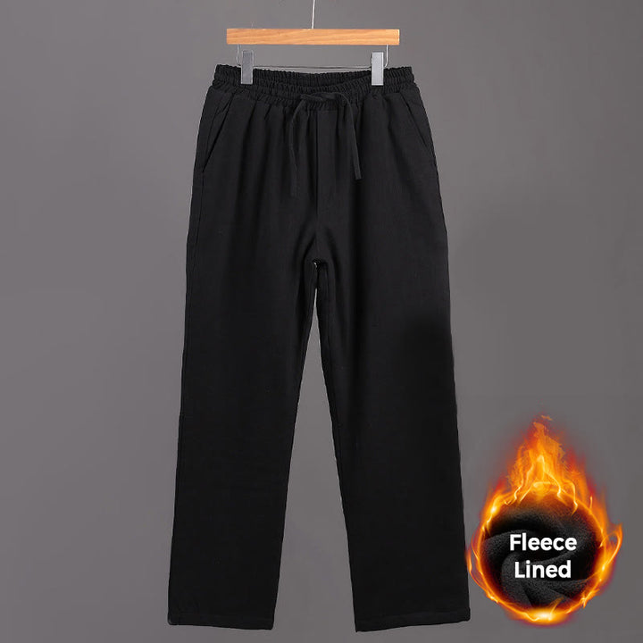 Pantaloni da uomo invernali in lino con coulisse e fodera in pile Buddha Stones con tasche