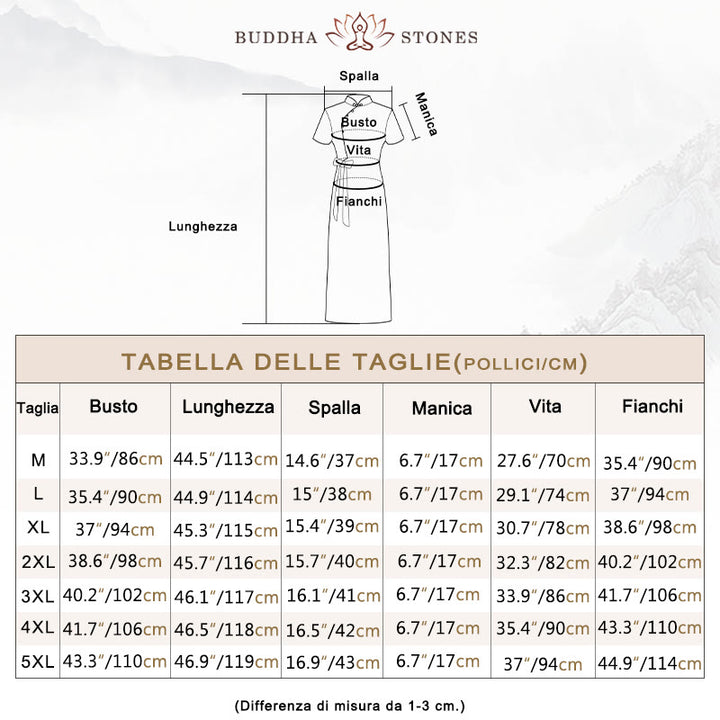 Abito Buddha Stones in seta Qipao con motivo a foglie e fiori retrò, abito cheongsam da donna - Marrone verde scuro - Tabella delle taglie - image 5