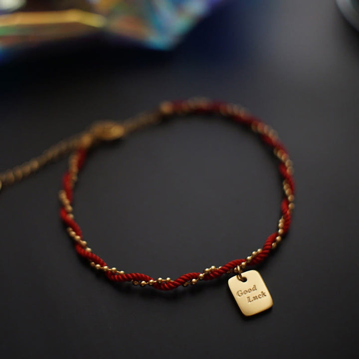 Braccialetto Buddha Stones Red String Gold Plated Copper Good Luck Strength