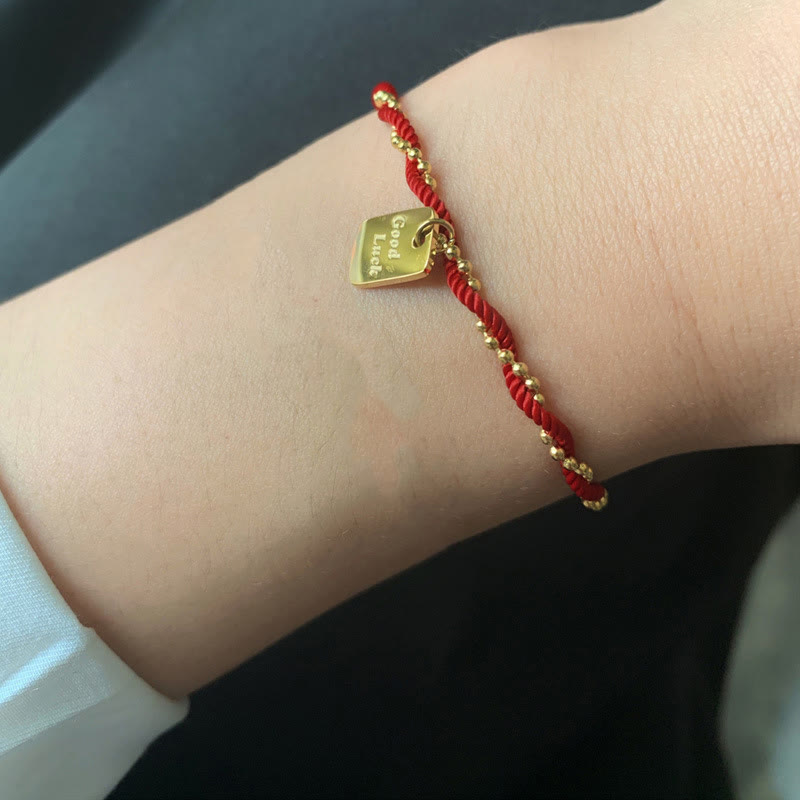 Braccialetto Buddha Stones Red String Gold Plated Copper Good Luck Strength