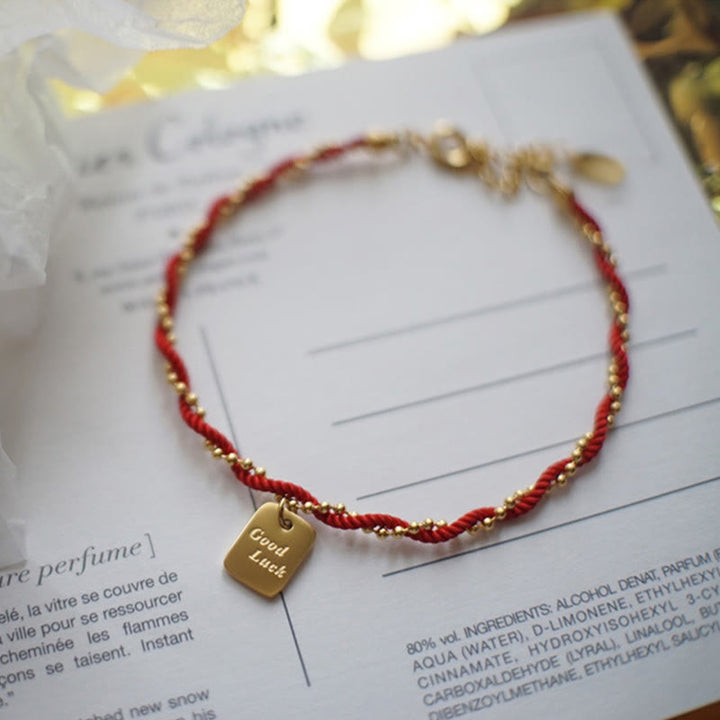 Braccialetto Buddha Stones Red String Gold Plated Copper Good Luck Strength