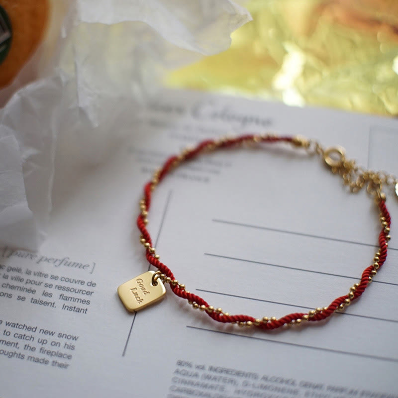 Braccialetto Buddha Stones Red String Gold Plated Copper Good Luck Strength