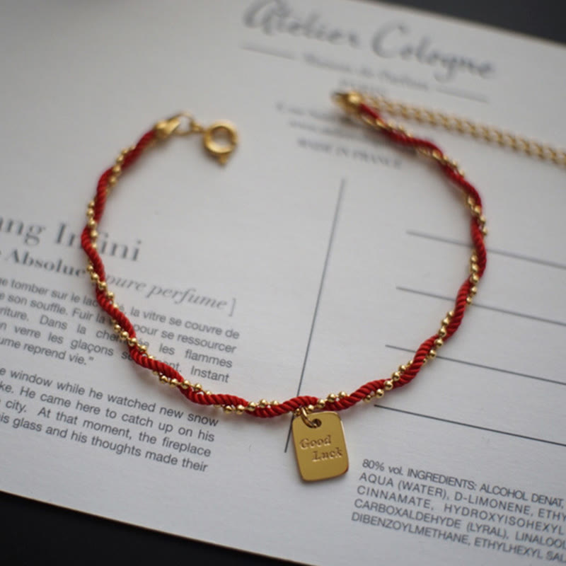 Braccialetto Buddha Stones Red String Gold Plated Copper Good Luck Strength