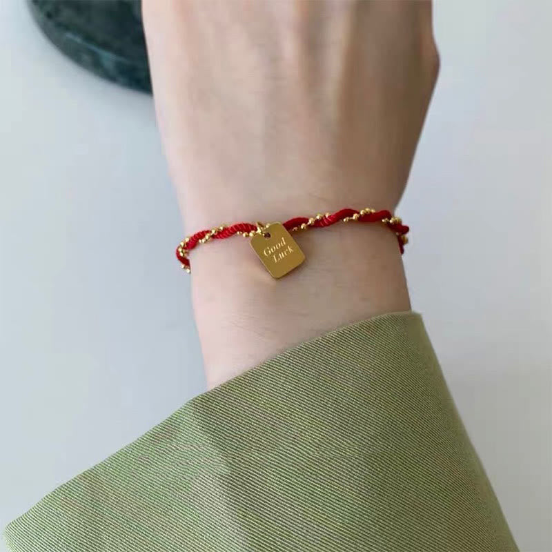 Braccialetto Buddha Stones Red String Gold Plated Copper Good Luck Strength