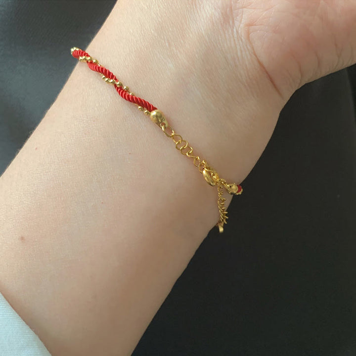 Braccialetto Buddha Stones Red String Gold Plated Copper Good Luck Strength