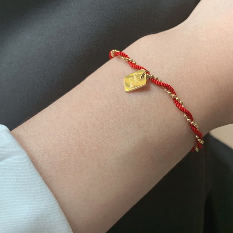Braccialetto Buddha Stones Red String Gold Plated Copper Good Luck Strength
