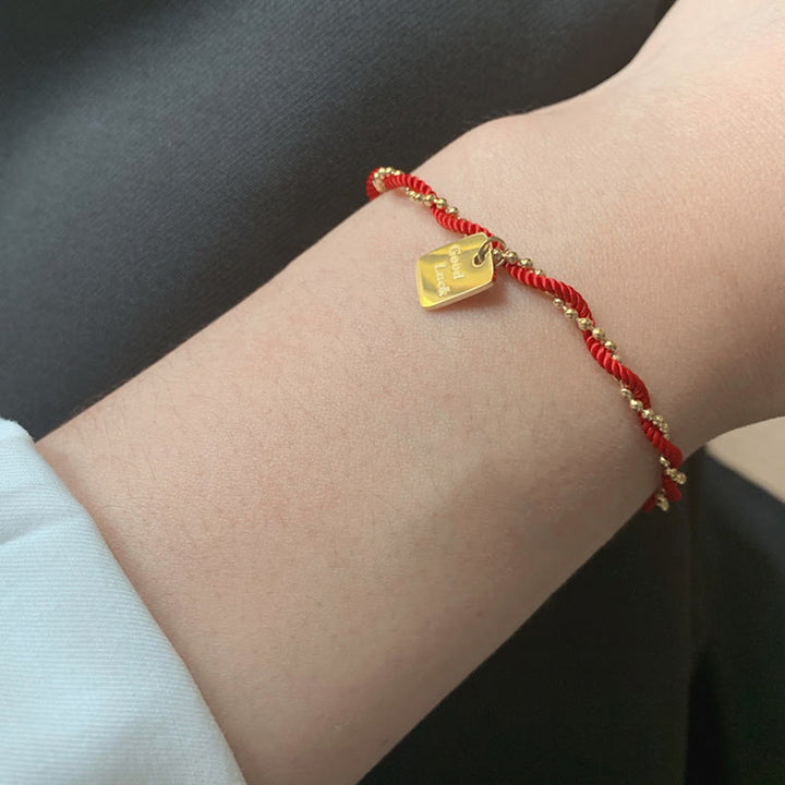 Braccialetto Buddha Stones Red String Gold Plated Copper Good Luck Strength