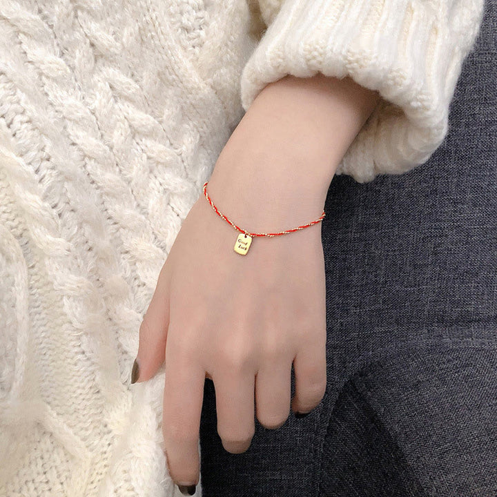 Braccialetto Buddha Stones Red String Gold Plated Copper Good Luck Strength