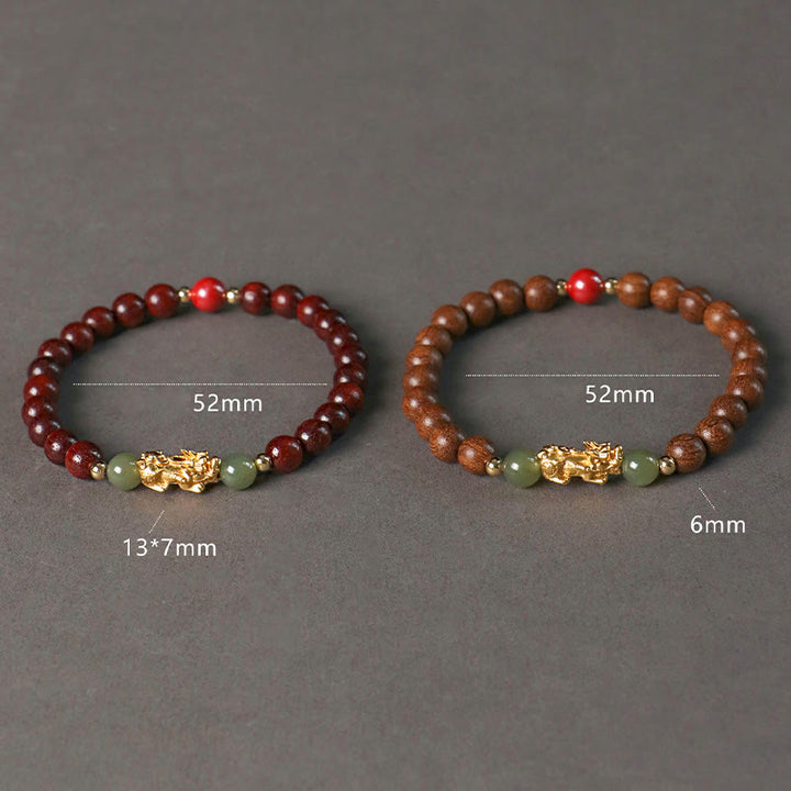 Buddha Stones Argento Sterling 999 Sandalo Legno di Ebano Foglia Piccola Sandalo Rosso Giada Hetian Cinabro Bracciale PiXiu Wealth