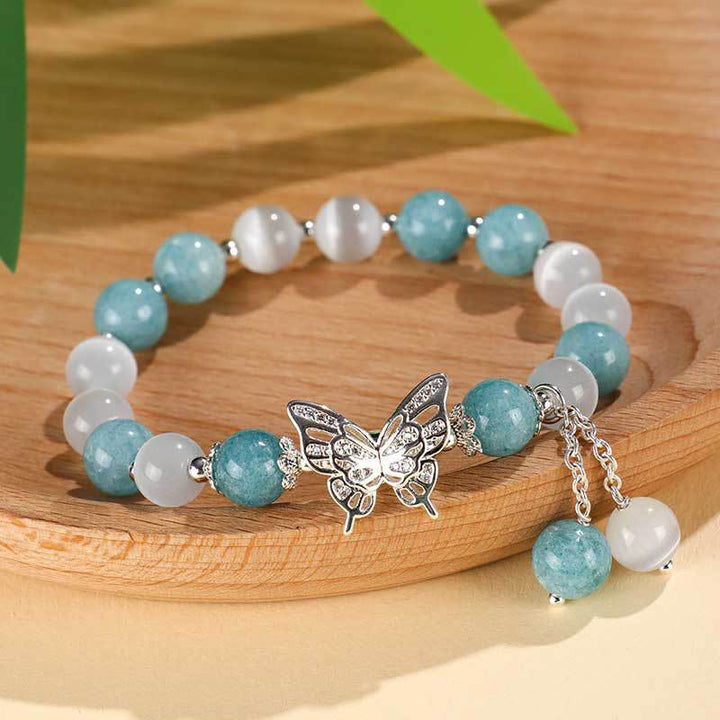 Braccialetto Buddha Stones Chrysoberyl Cat's Eye Chalcedony Butterfly Love