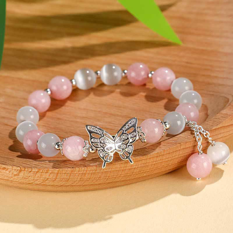 Braccialetto Buddha Stones Chrysoberyl Cat's Eye Chalcedony Butterfly Love
