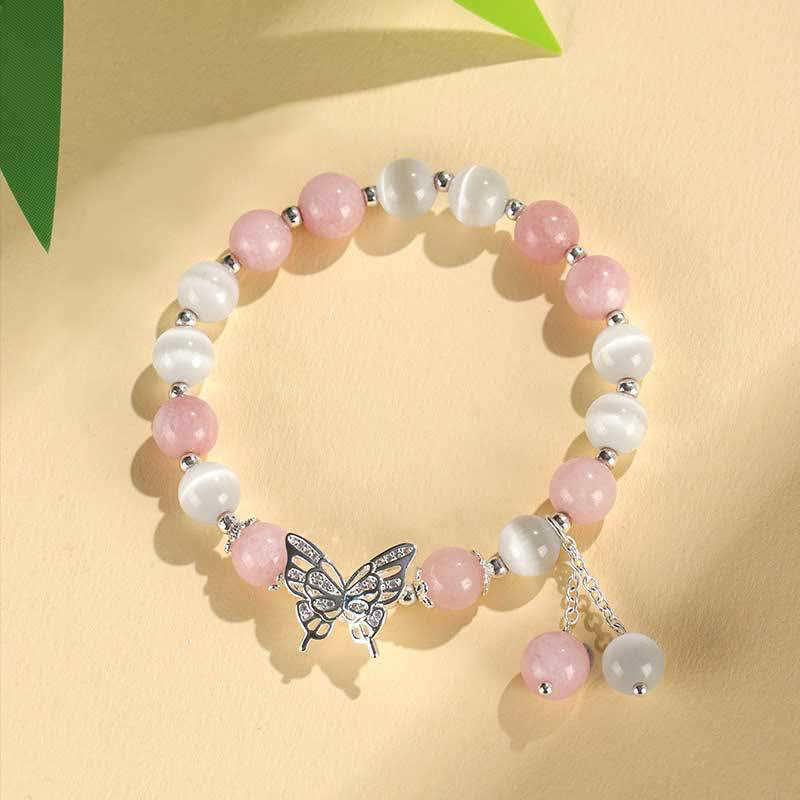 Braccialetto Buddha Stones Chrysoberyl Cat's Eye Chalcedony Butterfly Love