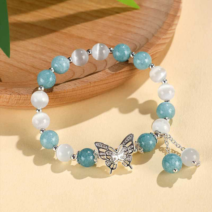 Braccialetto Buddha Stones Chrysoberyl Cat's Eye Chalcedony Butterfly Love