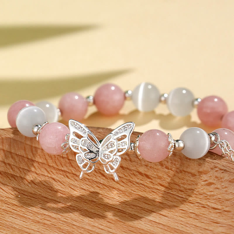 Braccialetto Buddha Stones Chrysoberyl Cat's Eye Chalcedony Butterfly Love