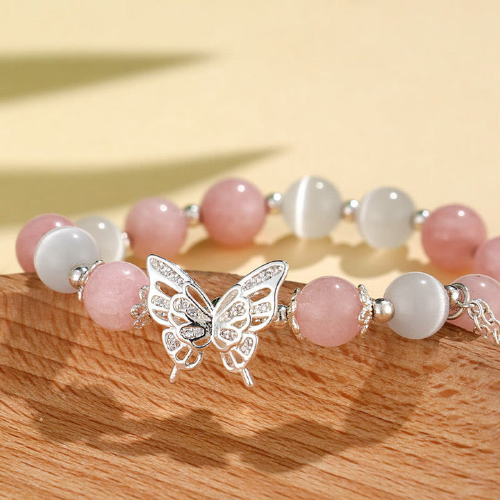 Braccialetto Buddha Stones Chrysoberyl Cat's Eye Chalcedony Butterfly Love