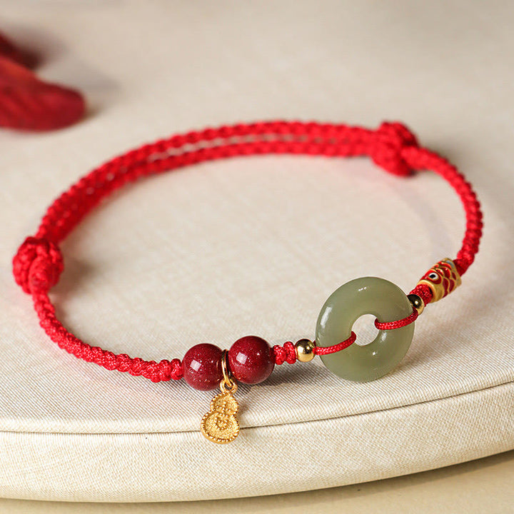 Buddha Stones, filo rosso, filo nero, giada Hetian, fibbia della pace, cinabro, braccialetto di protezione in argento 925