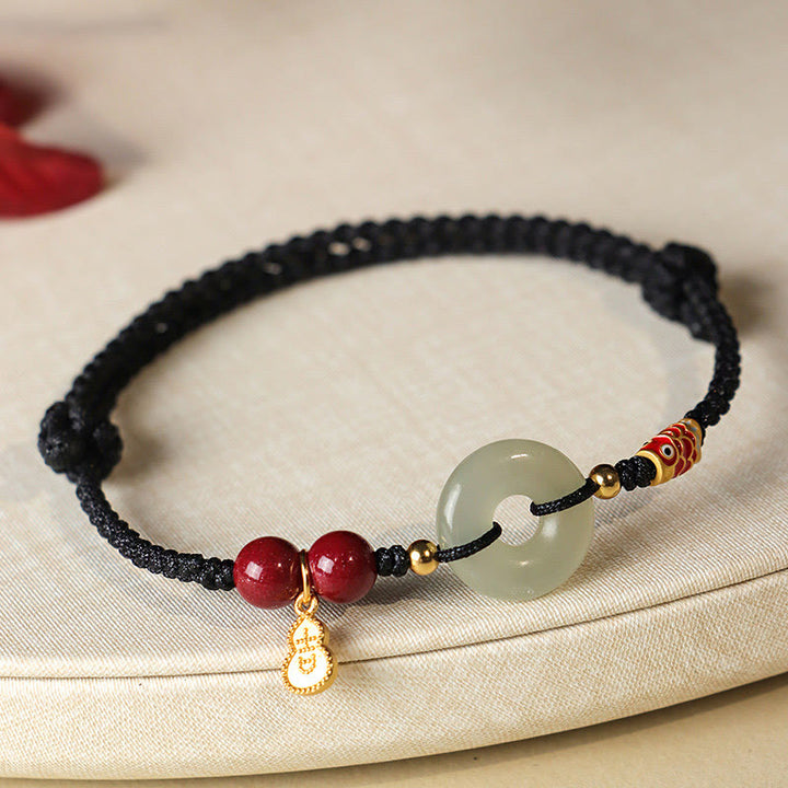 Buddha Stones, filo rosso, filo nero, giada Hetian, fibbia della pace, cinabro, braccialetto di protezione in argento 925