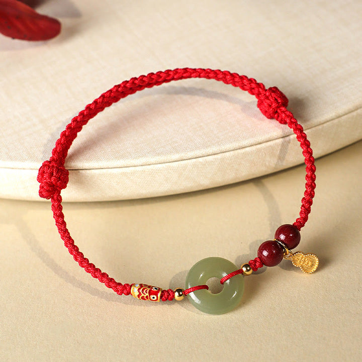 Buddha Stones, filo rosso, filo nero, giada Hetian, fibbia della pace, cinabro, braccialetto di protezione in argento 925