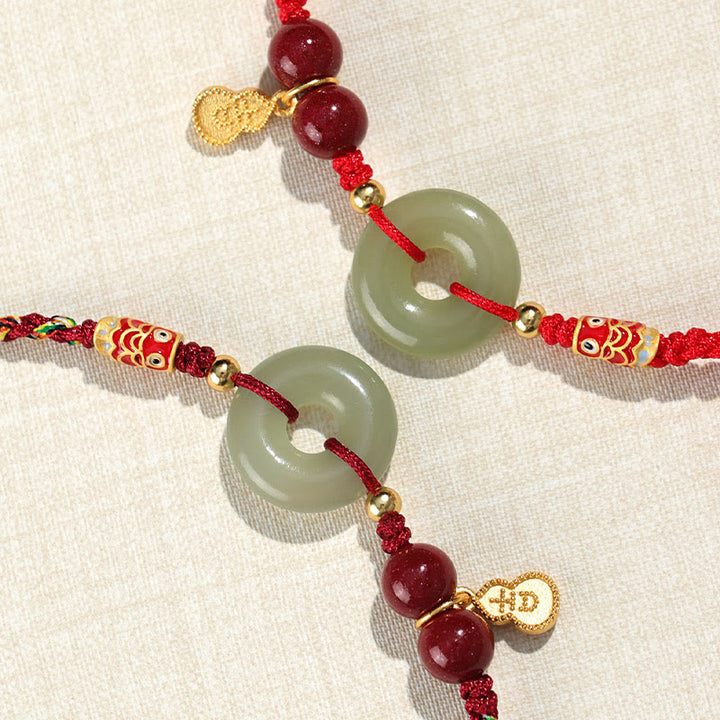 Buddha Stones, filo rosso, filo nero, giada Hetian, fibbia della pace, cinabro, braccialetto di protezione in argento 925