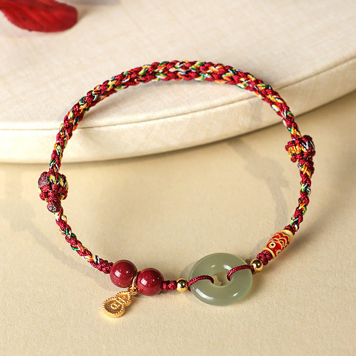 Buddha Stones, filo rosso, filo nero, giada Hetian, fibbia della pace, cinabro, braccialetto di protezione in argento 925