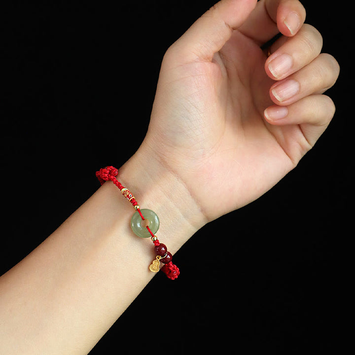 Buddha Stones, filo rosso, filo nero, giada Hetian, fibbia della pace, cinabro, braccialetto di protezione in argento 925
