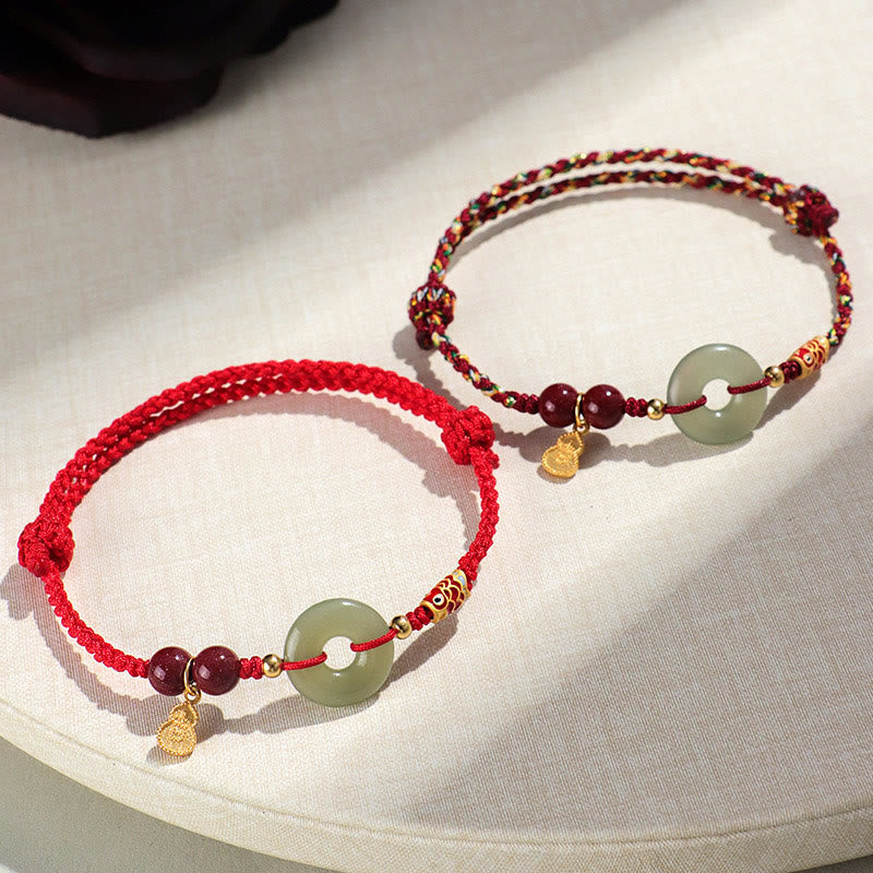 Buddha Stones, filo rosso, filo nero, giada Hetian, fibbia della pace, cinabro, braccialetto di protezione in argento 925
