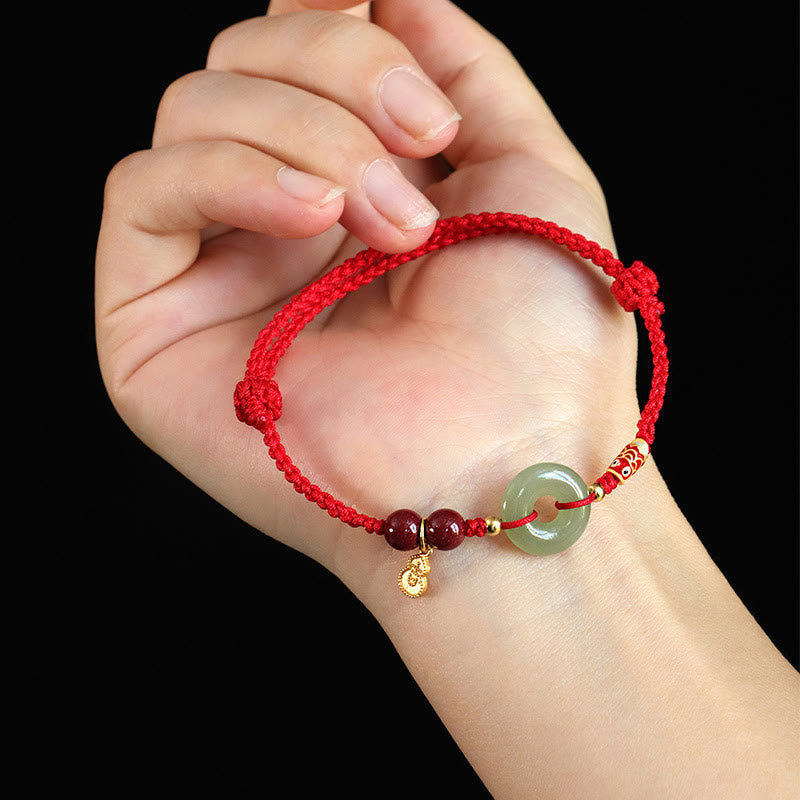 Buddha Stones, filo rosso, filo nero, giada Hetian, fibbia della pace, cinabro, braccialetto di protezione in argento 925