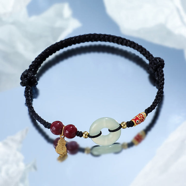 Buddha Stones, filo rosso, filo nero, giada Hetian, fibbia della pace, cinabro, braccialetto di protezione in argento 925