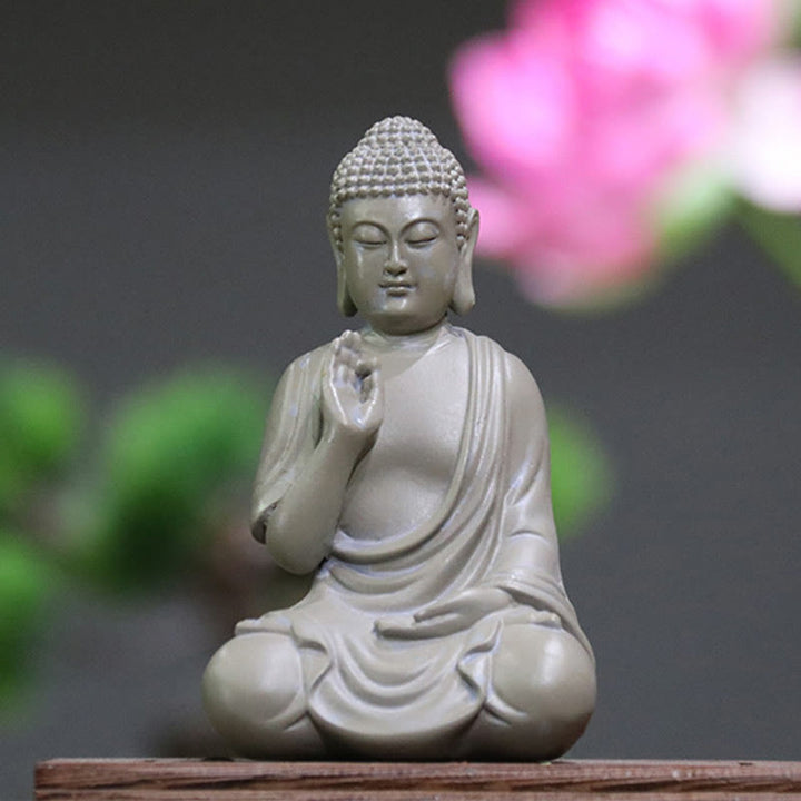 Buddha Stones Piccola Meditazione Preghiera Statua del Buddha in Resina Compassione Decorazione della scrivania di casa