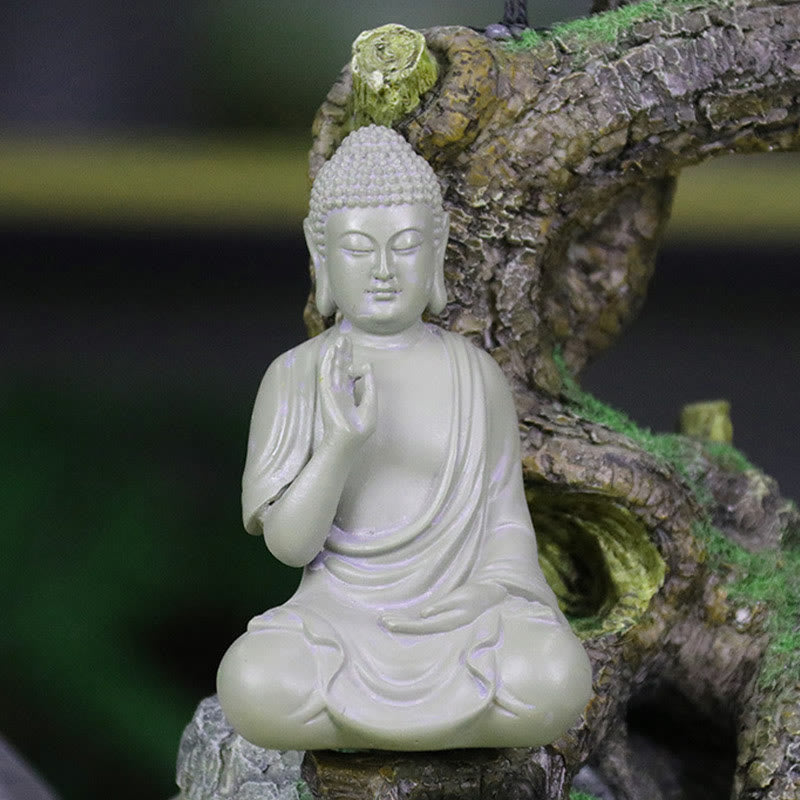 Buddha Stones Piccola Meditazione Preghiera Statua del Buddha in Resina Compassione Decorazione della scrivania di casa