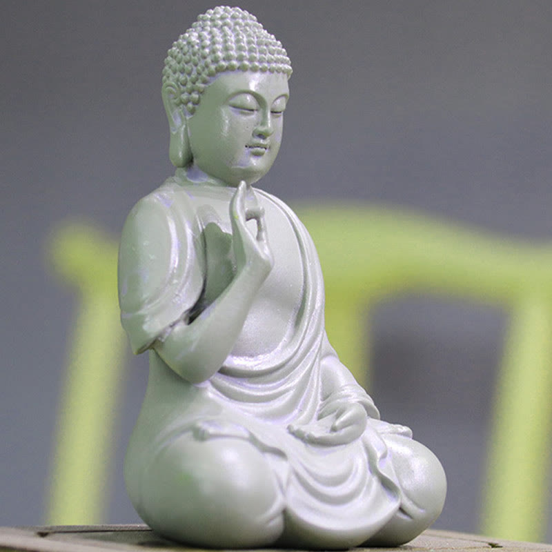 Buddha Stones Piccola Meditazione Preghiera Statua del Buddha in Resina Compassione Decorazione della scrivania di casa
