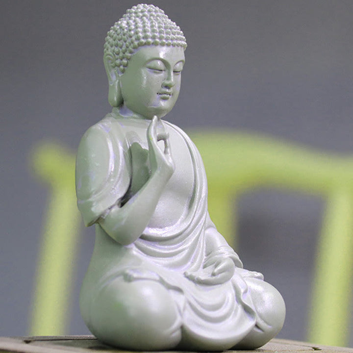 Buddha Stones Piccola Meditazione Preghiera Statua del Buddha in Resina Compassione Decorazione della scrivania di casa
