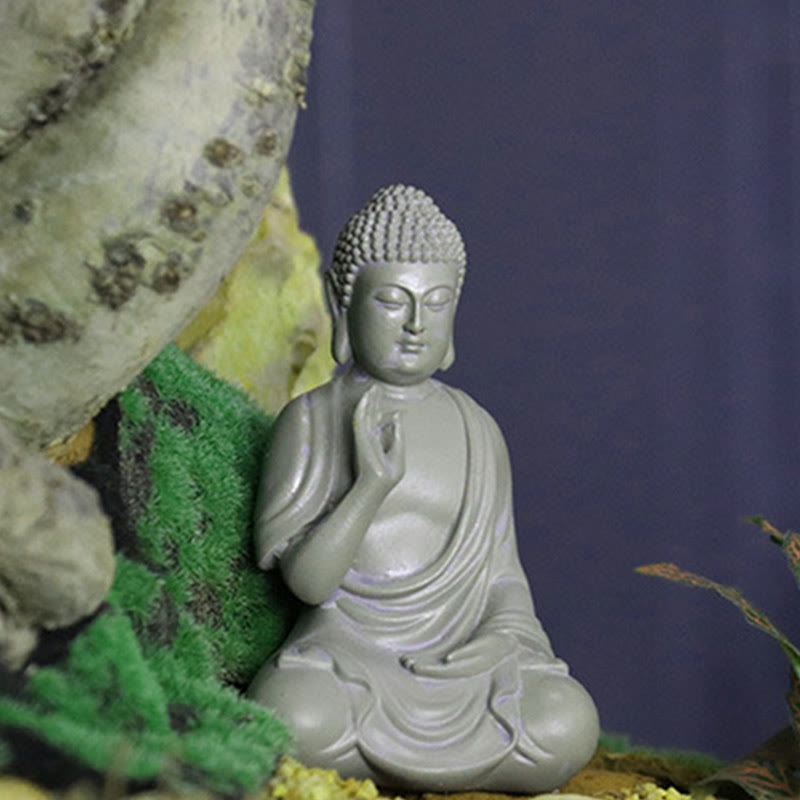 Buddha Stones Piccola Meditazione Preghiera Statua del Buddha in Resina Compassione Decorazione della scrivania di casa