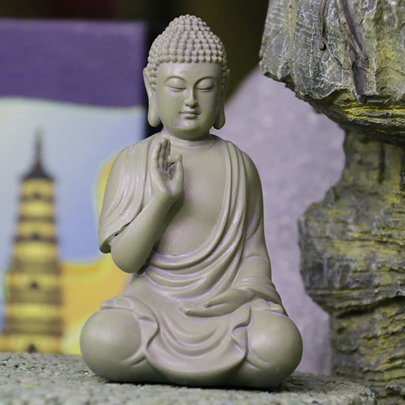 Buddha Stones Piccola Meditazione Preghiera Statua del Buddha in Resina Compassione Decorazione della scrivania di casa