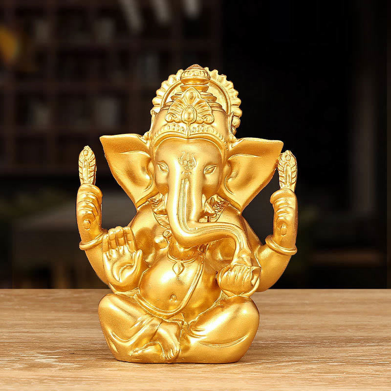 Buddha Stones Ganesh Ganpati Statua Elefante Trasformazione Decorazione Casa Resina - Ganesh dorato - 8,5*5*11,5 cm - image 0