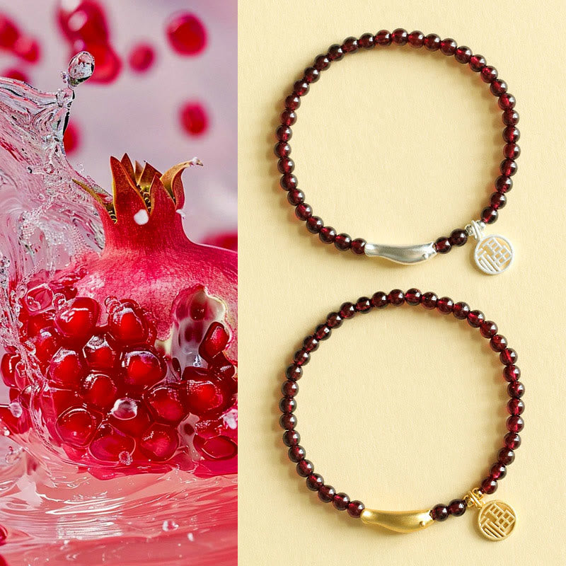 Braccialetto di purificazione Buddha Stones Garnet 925 Sterling Silver Fish Fu Character